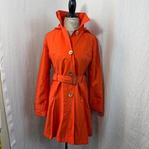 Michael Kors Women's Poppy Orange Belted Trench Coat Pocket Gold Buttons Size S